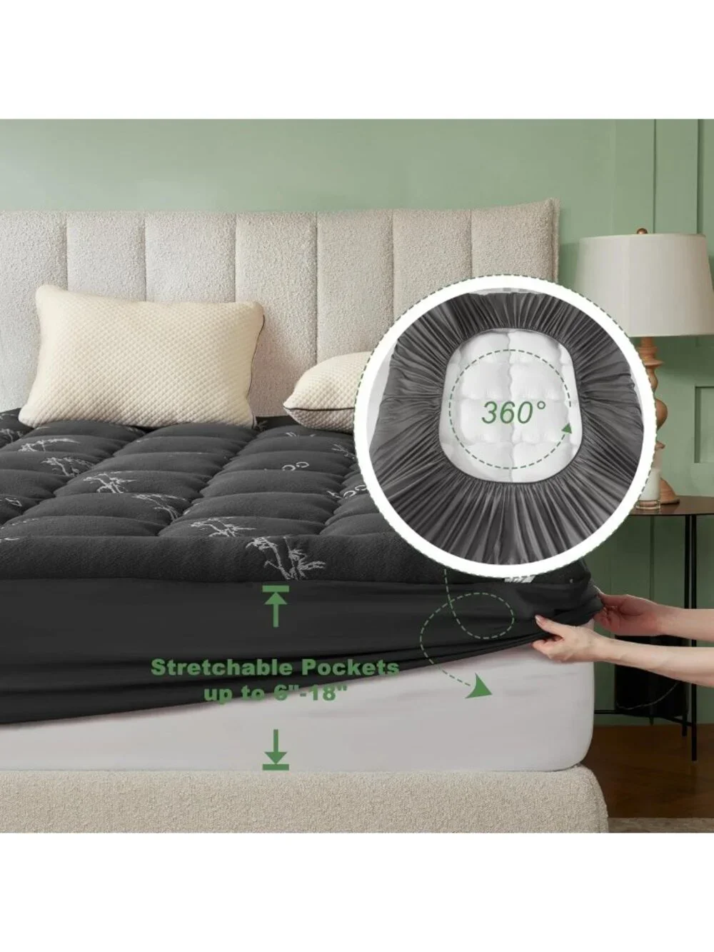 Thick Bamboo Mattress Topper for Queen Bed, Soft Pillow Top, Back Pain Relief